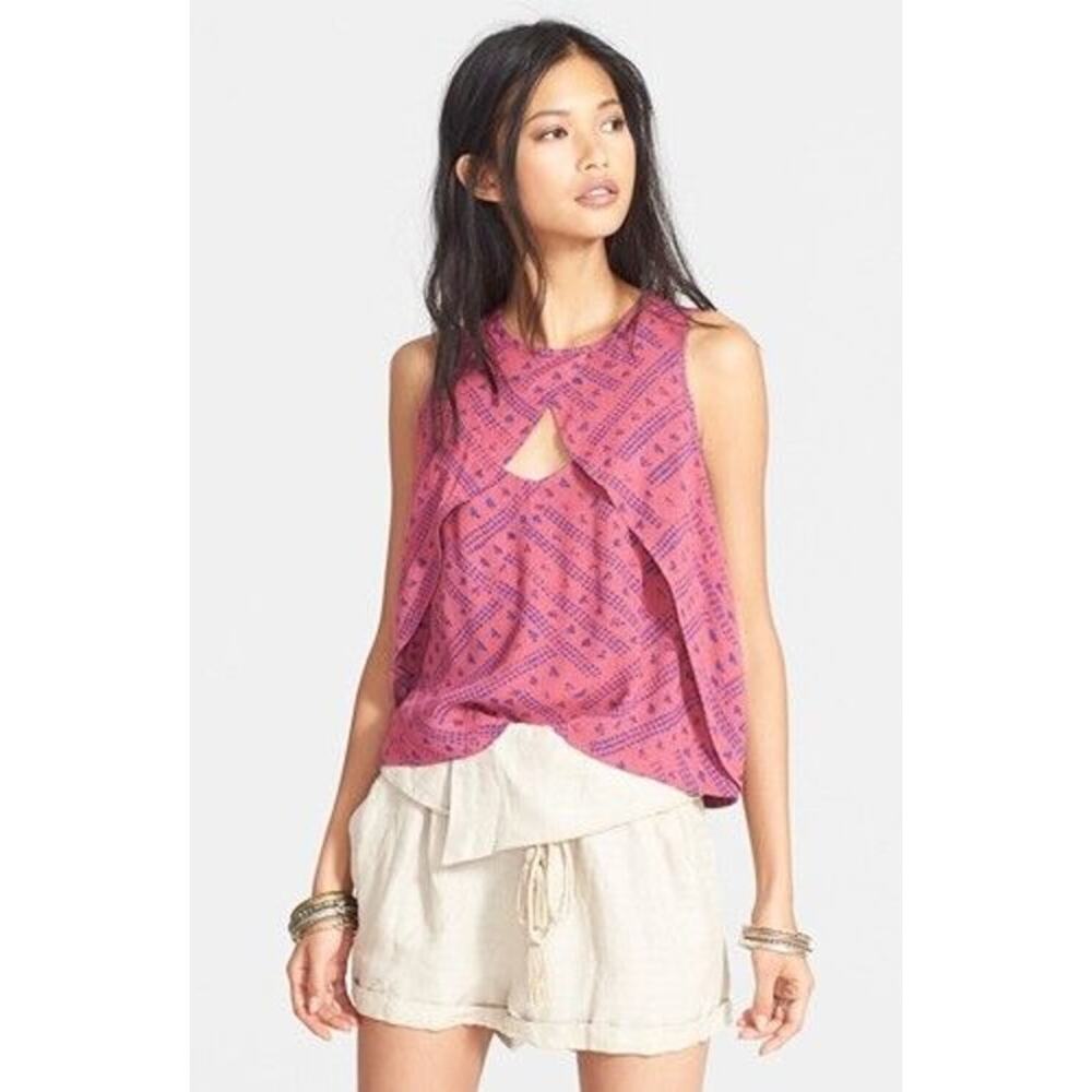 Free People Crinkle Printed Look Through Top Fruit Punch Combo Size S NWT